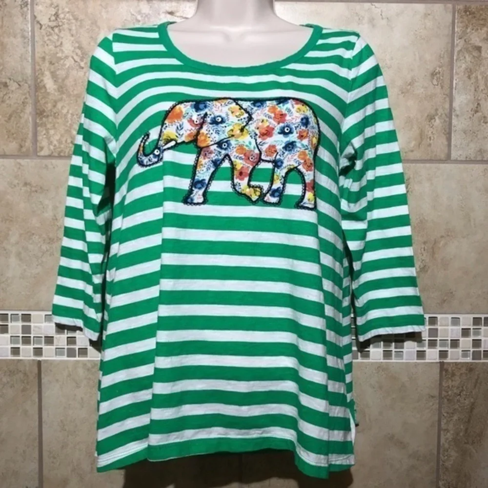 Crown & Ivy Striped Elephant Tee M